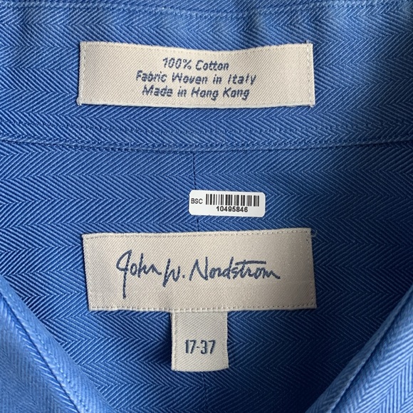 John W. Nordstrom Blue Herringbone Pattern Dress Shirt, Size 17-37 - Picture 3 of 12